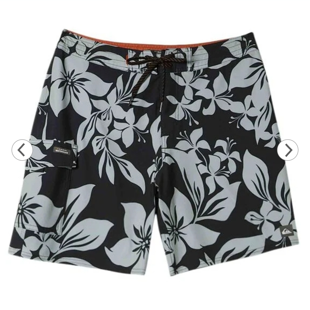 Quiksilver Black and White Board Shorts Floral Design